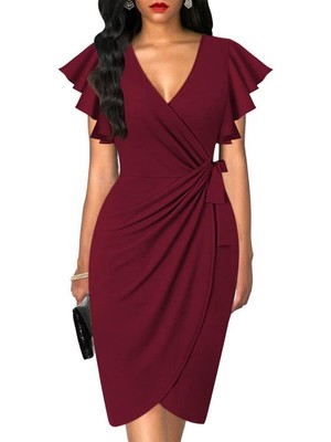 Esse Jeffe Kadın Abiye Dökümlü Kuşaklı Düğün Nişan Kına Gece Mezuniyet Şık Elbisesi Bağlamalı Elbise