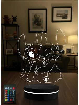 Eymi Design Stitch & Angel Lilo And Stitch 16 Renkli Kumandalı Gece Lambası