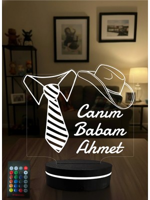 Eymi Design Kişiye Özel Isimli Canım Babam Tasarımlı 16 Renkli 3D Gece Lambası - Babalar Günü Hediyesi