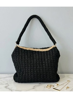 JKmons El Örgüsü Kadın Omuz Çantası – Siyah Modern Tasarım Günlük Çanta