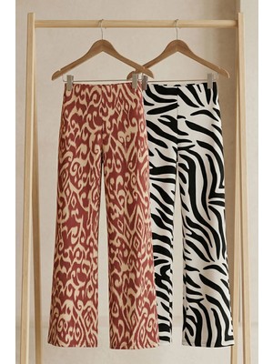 Cotenconcept 2 Adet Rahat Kalıp Yüksek Bel Bol Paça Viskon Karışım Kadın Pantolon