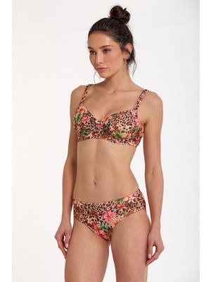 Argento Kadın Leopar Desenli Ince Sabit Kaplı Balenli Ayarlanabilir Askılı Slip Bikini Takımı