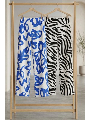 Cotenconcept 2 Adet Rahat Kalıp Yüksek Bel Bol Paça Viskon Karışım Kadın Pantolon