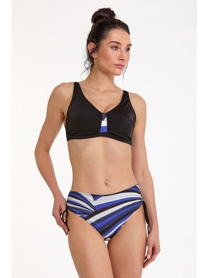 Argento Kadın Siyah Desenli Sabit Kaplı Ayarlanabilir Askılı Yüksek Bel Yanı Ayarlanabilir Bikini Takımı