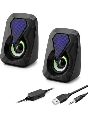 Skygo Masaüstü Hoparlör 1+1 USB + 3.5mm LED - Siyah HD6054