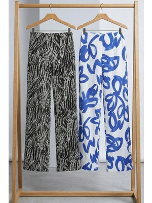 Cotenconcept 2 Adet Rahat Kalıp Yüksek Bel Bol Paça Viskon Karışım Kadın Pantolon