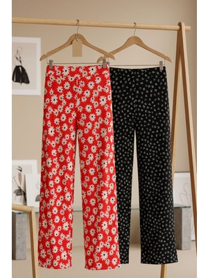 Cotenconcept 2 Adet Rahat Kalıp Yüksek Bel Bol Paça Viskon Karışım Kadın Pantolon