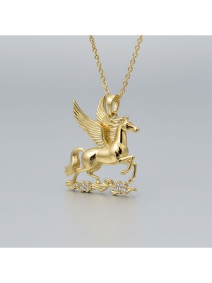 Altın Kaplama Pegasus Figürlü Kolye – Zirkon Taş Detaylı Kanatlı At Tasarımlı Şık Kadın Kolye