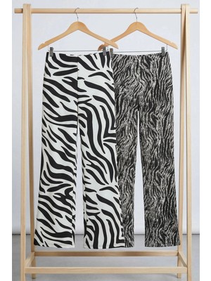 Cotenconcept 2 Adet Rahat Kalıp Yüksek Bel Bol Paça Viskon Karışım Kadın Pantolon