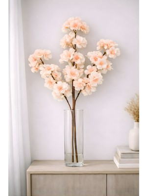 1 Adet Yapay Bahar Dalı Japon Kiraz Çiçeği – Somon 3 Dallı Çiçek, Ev Vazo Aranjmanı, 100 cm