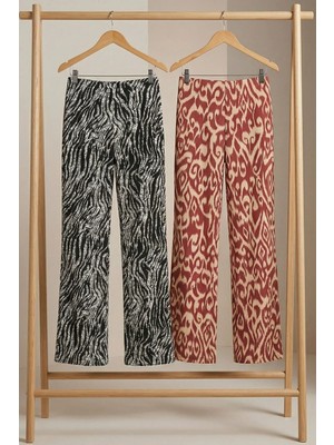 Cotenconcept 2 Adet Rahat Kalıp Yüksek Bel Bol Paça Viskon Karışım Kadın Pantolon