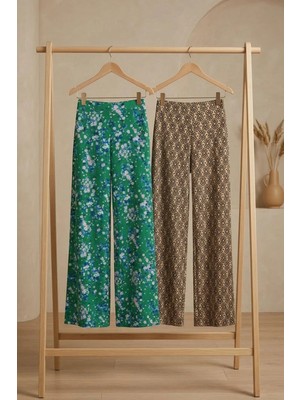 Cotenconcept 2 Adet Rahat Kalıp Yüksek Bel Bol Paça Viskon Karışım Kadın Pantolon