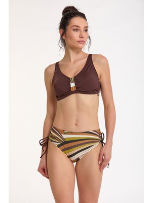 Argento Kadın Kahve Desenli Sabit Kaplı Ayarlanabilir Askılı Yüksek Bel Yanı Ayarlanabilir Bikini Takımı