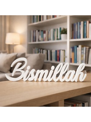 Printorium Bismillah Yazılı Dekoratif Obje – Modern Islami Masaüstü Biblo, Ev ve Kitaplık Dekoru