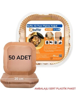 TeknoKapsül Uravas Store® 50 Adet Air Fryer Pişirme Kağıdı Tek Kullanımlık Geçirmez Yapışmaz Kare Tabak Mod