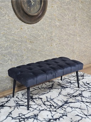 Sevinç Mobilya Siyah Boyalı Sivriltme Ayaklı 90 cm Puf Bench - Puf - Bench - Kasalı Oturak - Oturak - Yatak Ucu Puf