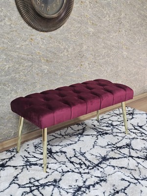 Sevinç Mobilya Gold Kaplama Sivriltme Ayaklı 90 cm Puf Bench - Puf - Bench - Kasalı Oturak - Oturak - Yatak Ucu Puf