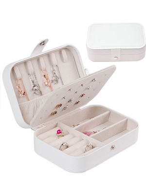 Chavin Beyaz De Folu Deri Seyahat Yüzük Küpe Kolye Takı Kutusu ST1-65BY-D