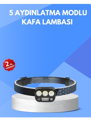 TeknoKapsül 300 Lümen Sensörlü LED Kafa Lambası USB Şarjlı Sos Modlu