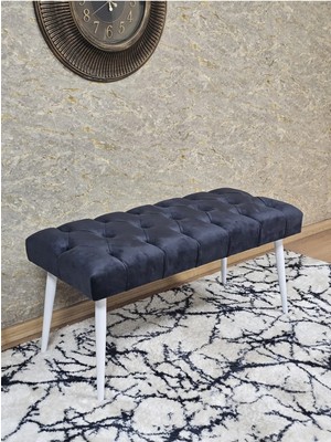 Sevinç Mobilya Beyaz Boyalı Sivriltme Ayaklı 90 cm Puf Bench - Puf - Bench - Kasalı Oturak - Oturak - Yatak Ucu Puf