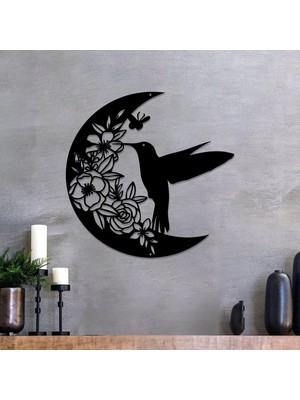 SS Cnc Sscnc Dekoratif Lazer Kesim Ay ve Kuş Temalı Duvar Tablosu (40X40 Cm)