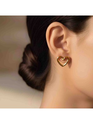 Bontexs Altın Kaplama Içi Boş Kalp Küpe - Minimalist Tasarım, Geometrik Kalp Formlu Gold Küpe - Romantik Hediye