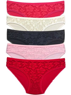 Pileli Store 5 Adet Önü Dantelli Transparan Kadın Slip Külot S59