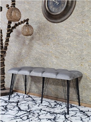 Sevinç Mobilya Metal Siyah Tel Ayaklı 100 cm Puf Bench - Puf - Bench - Oturak - Mutfak Oturağı - Antre Oturağı