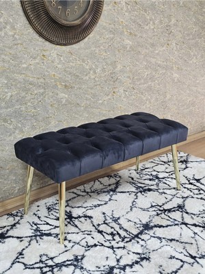 Sevinç Mobilya Gold Kaplama Sivriltme Ayaklı 90 cm Puf Bench - Puf - Bench - Kasalı Oturak - Oturak - Yatak Ucu Puf