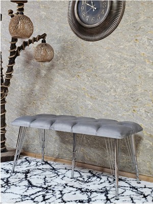 Sevinç Mobilya Metal Krom Tel Ayaklı 100 cm Puf Bench - Puf - Bench - Oturak - Mutfak Oturağı - Antre Oturağı