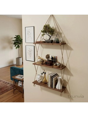 Trunvia El Yapımı Doğal Köknar Ağacı 3'lü Bohem Duvar Rafı