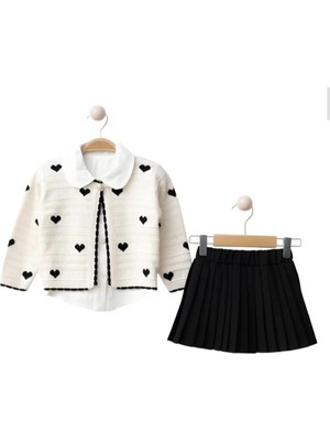 Lumia Kız Çocuk Bayramlık Piliseli Etekli Takım Bebe Yaka Gömlek Triko Hırka 3 Parça Şık Takım 2-5 Yaş