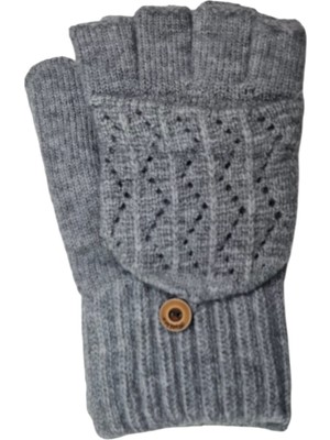 Spteks Suyutti Yetişkin Bayan Koyu Gri Düz Desen Parmaksız ve Kapaklı Kışlık Örme Eldiven