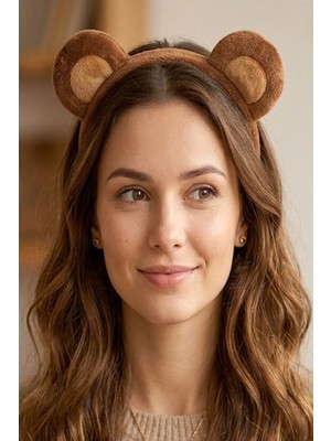 Caş Dekorasyon Koyu Kahverengi Kulaklı Peluş Taç