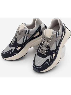 Marjin Kadın Sneaker Yüksek Kalın Taban Bağcıklı Sneaker Spor Ayakkabı Batira Lacivert