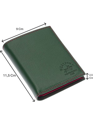 Westpolo Hakiki Deri Bol Kart Bölmeli Erkek Cüzdan - Yeşil-Kırmızı
