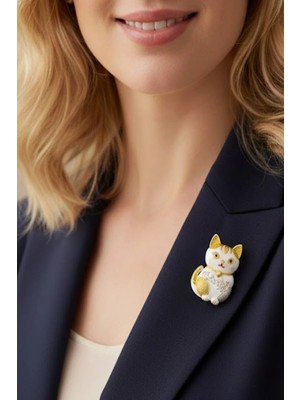 Caş Dekorasyon Karışık Renk Kedi Model Taşlı Broş