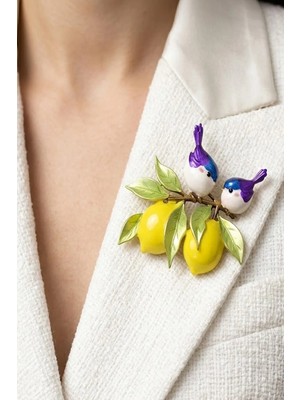 Caş Dekorasyon Limon ve Kuşlu Broş