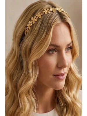 Caş Dekorasyon Altın Renk Çiçekli Metal Taç