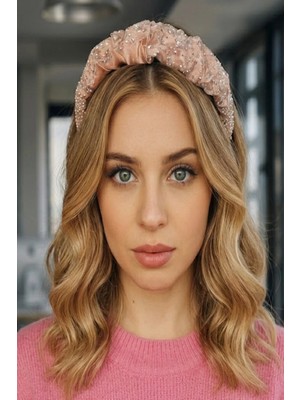 Caş Dekorasyon Pudra Renk Taşlı Taç