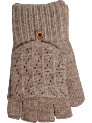 Spteks Suyutti Yetişkin Bayan Orta Bej Renk Düz Desen Parmaksız ve Kapaklı Kışlık Örme Eldiven