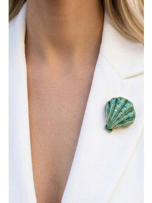 Caş Dekorasyon Karışık Renk Deniz Kabuğu Model Taşlı Broş