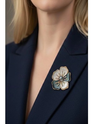 Caş Dekorasyon Karışık Renk Çiçekli Taşlı Broş