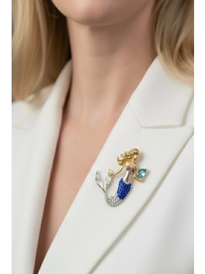 Caş Dekorasyon Karışık Renk Deniz Kızı Taşlı Broş