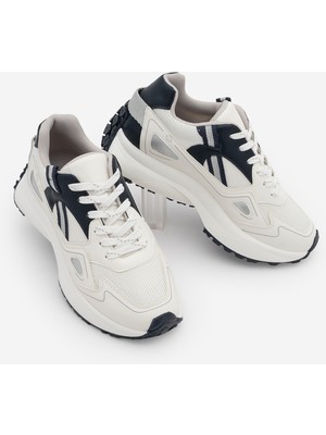 Marjin Kadın Sneaker Yüksek Kalın Taban Bağcıklı Sneaker Spor Ayakkabı Batira Beyaz