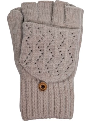 Spteks Suyutti Yetişkin Bayan Gri Renk Düz Desen Parmaksız ve Kapaklı Kışlık Örme Eldiven