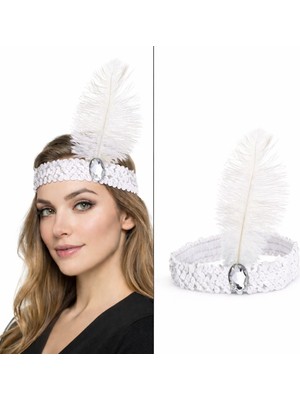 Store Mania Ieg™ Beyaz Tüylü Retro Çarliston Saç Bandı - 70-80-90’lar Parti Tacı