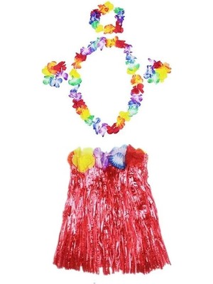 EkoAlışverişDünyam Hawaii  Kolye Etek Taç ve Bileklik Seti Kırmızı