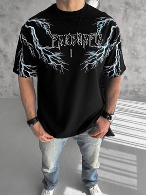 Giyim Center Erkek Bisiklet Yaka Baskılı  Kısa Kol  T-Shirt - Siyah