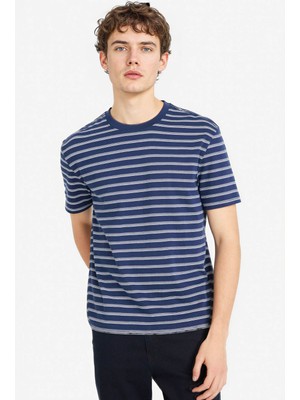 Defacto Çizgili Lacivert Erkek T-Shirt F9674AX/NV241